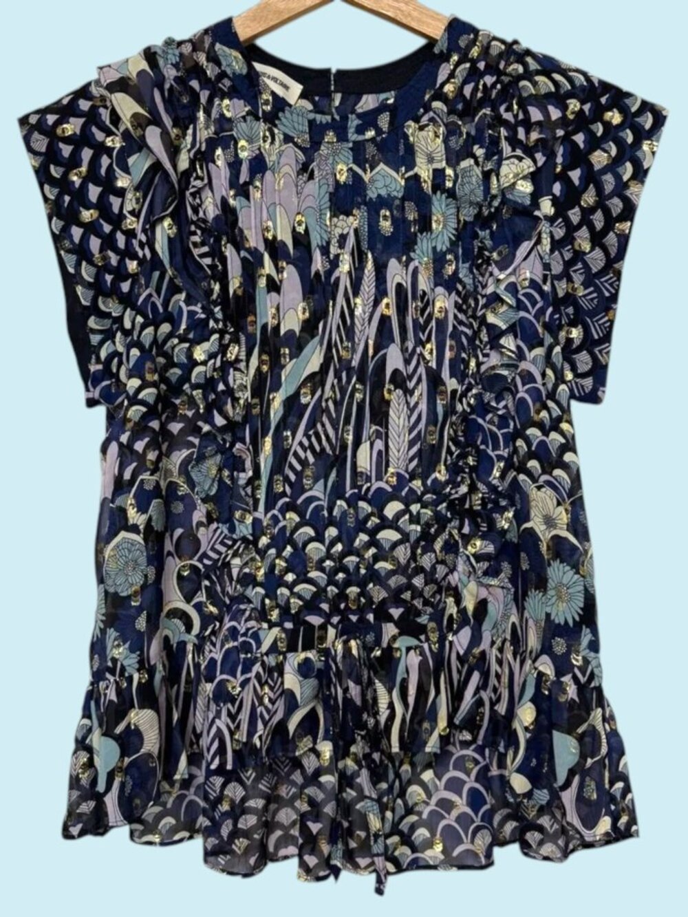 Zadig & Voltaire Toundra Lurex Printed Silk Blouse Top Size Small Party Boho
